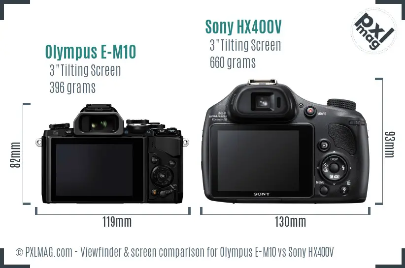 Olympus E-M10 vs Sony HX400V Screen and Viewfinder comparison