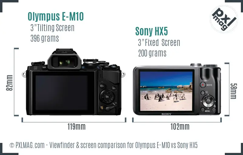 Olympus E-M10 vs Sony HX5 Screen and Viewfinder comparison