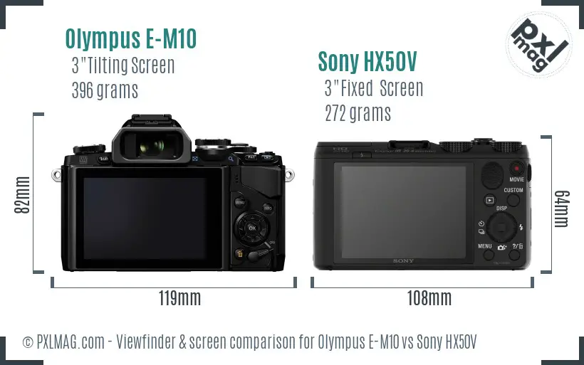 Olympus E-M10 vs Sony HX50V Screen and Viewfinder comparison