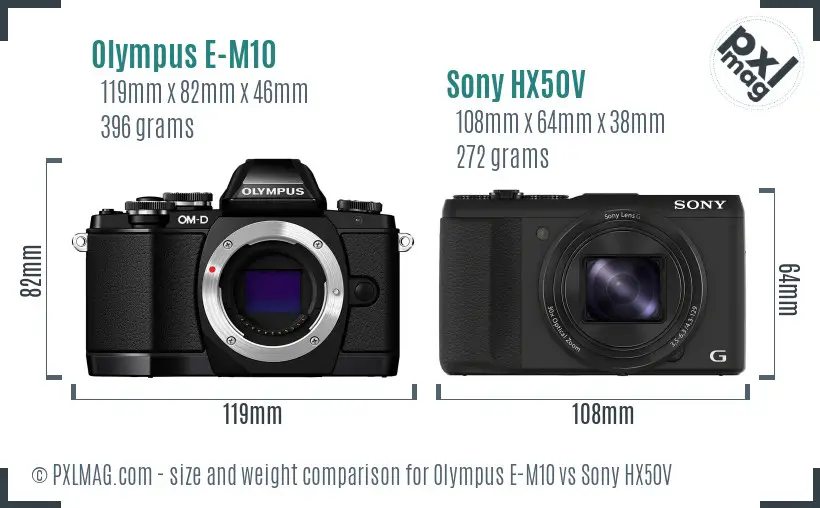 Olympus E-M10 vs Sony HX50V size comparison