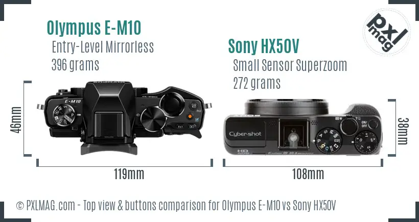 Olympus E-M10 vs Sony HX50V top view buttons comparison