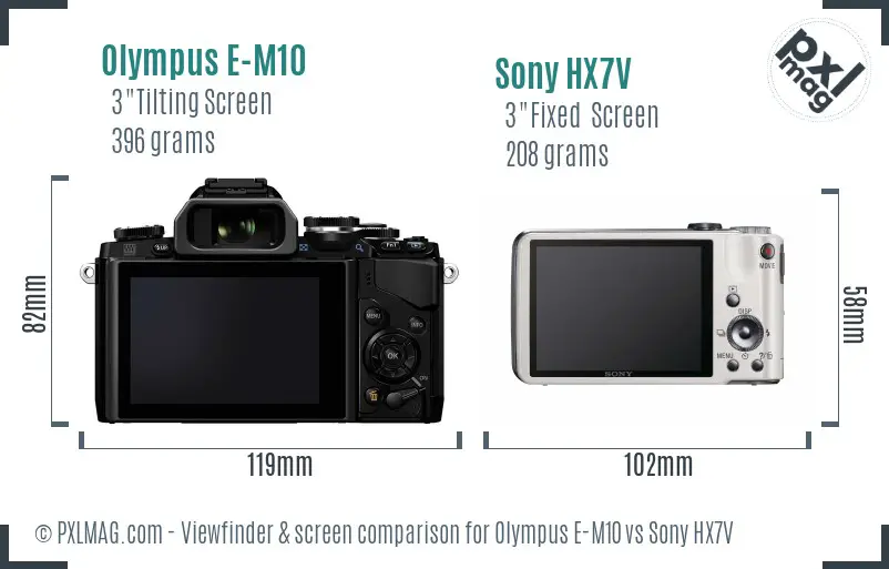 Olympus E-M10 vs Sony HX7V Screen and Viewfinder comparison
