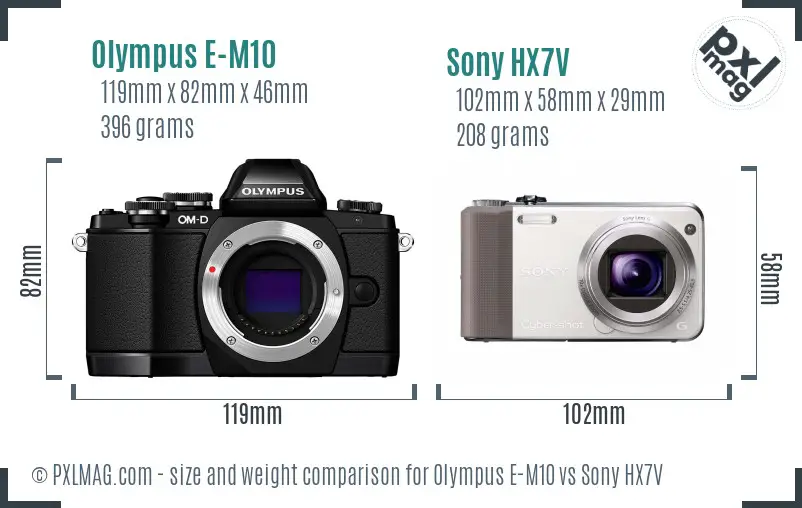 Olympus E-M10 vs Sony HX7V size comparison