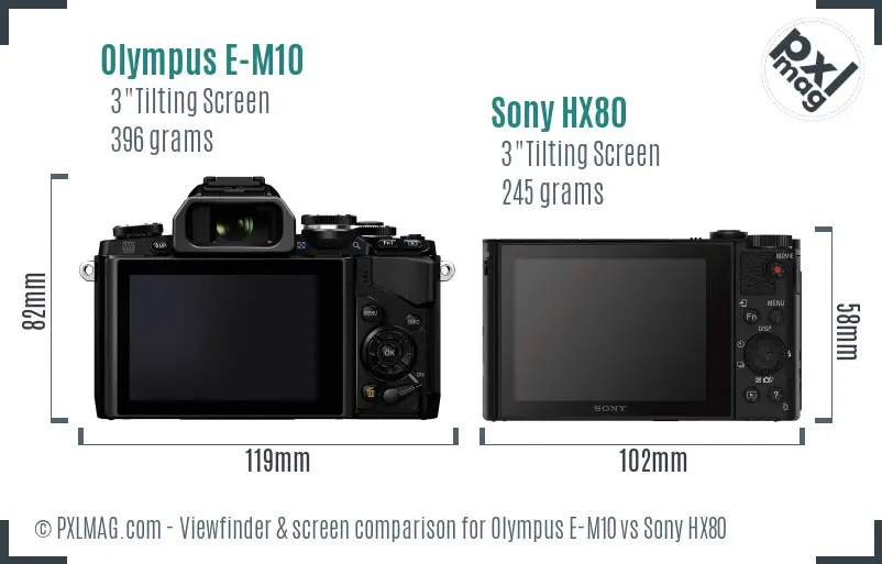 Olympus E-M10 vs Sony HX80 Screen and Viewfinder comparison
