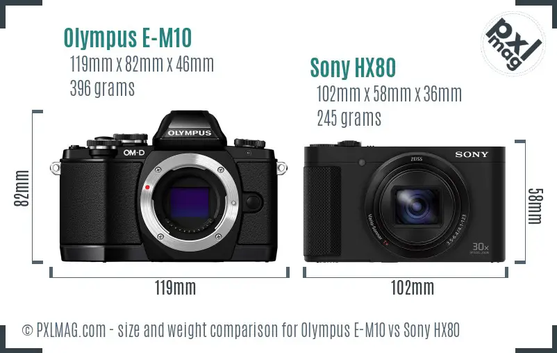 Olympus E-M10 vs Sony HX80 size comparison