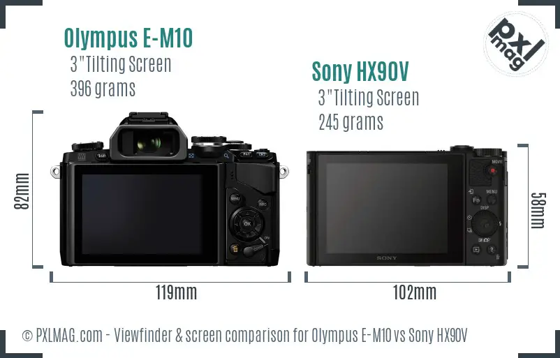 Olympus E-M10 vs Sony HX90V Screen and Viewfinder comparison