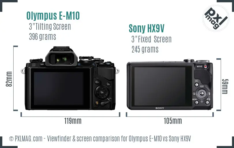 Olympus E-M10 vs Sony HX9V Screen and Viewfinder comparison