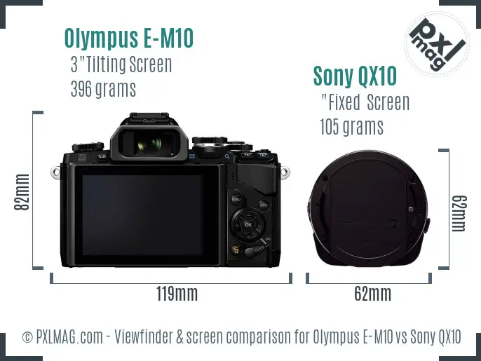 Olympus E-M10 vs Sony QX10 Screen and Viewfinder comparison