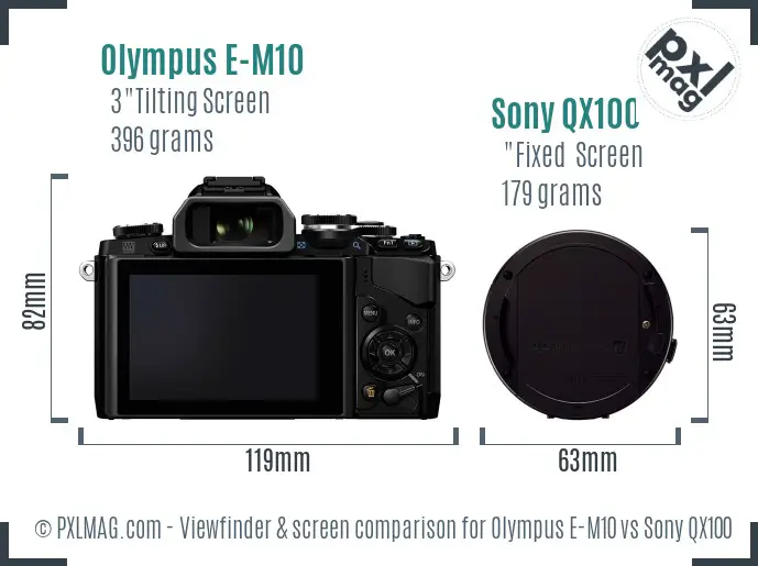 Olympus E-M10 vs Sony QX100 Screen and Viewfinder comparison