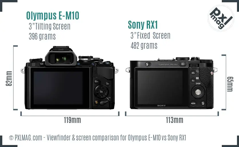 Olympus E-M10 vs Sony RX1 Screen and Viewfinder comparison