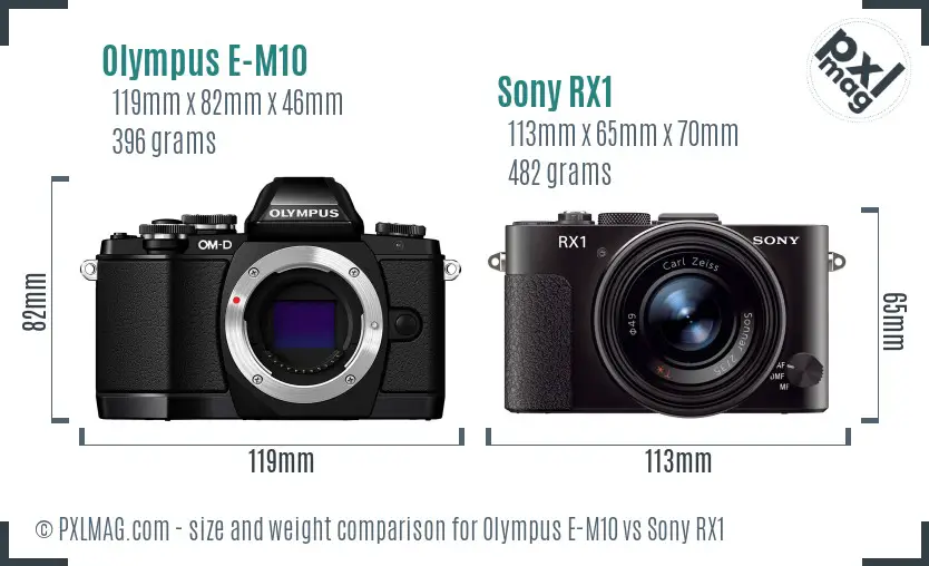 Olympus E-M10 vs Sony RX1 size comparison