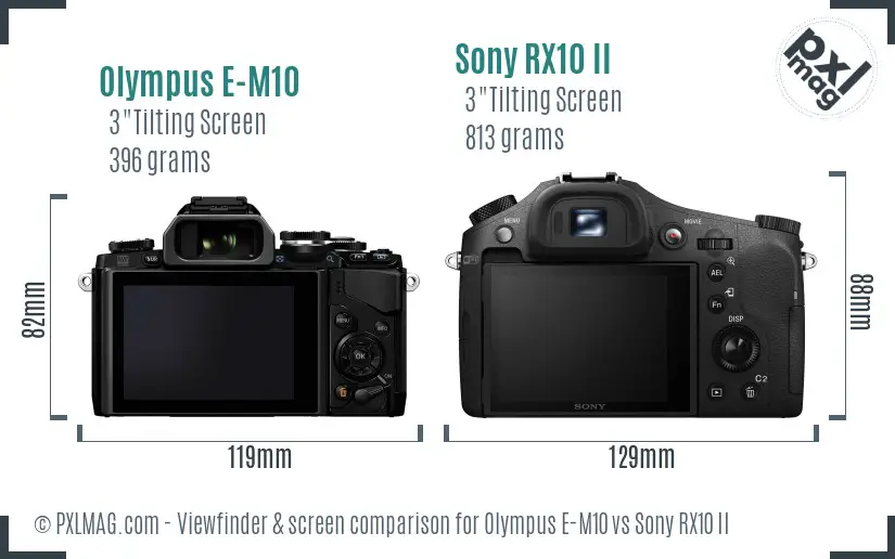 Olympus E-M10 vs Sony RX10 II Screen and Viewfinder comparison