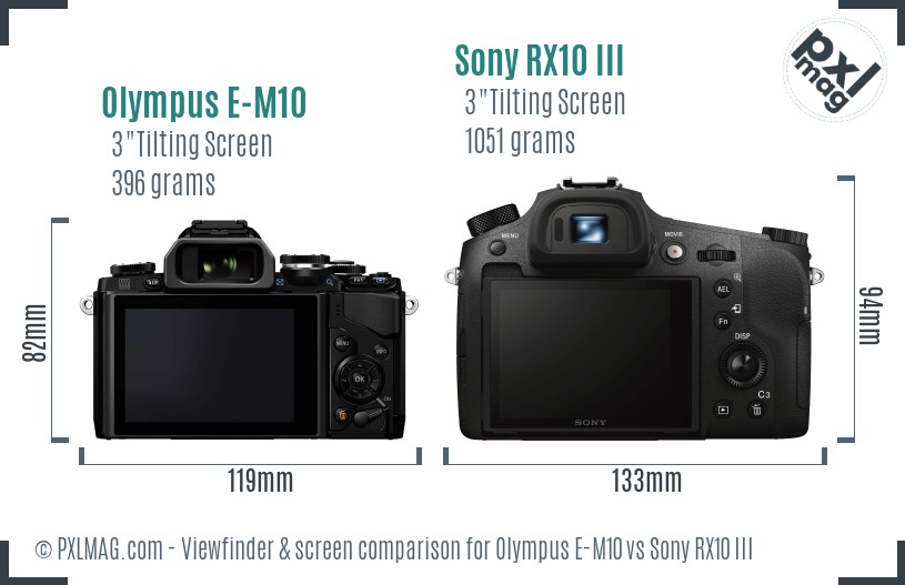 Olympus E-M10 vs Sony RX10 III Screen and Viewfinder comparison