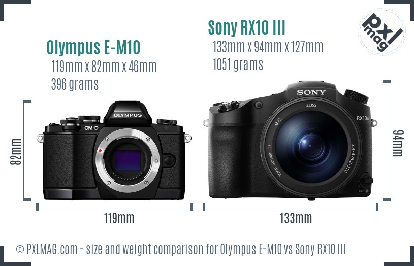 Olympus E-M10 vs Sony RX10 III size comparison