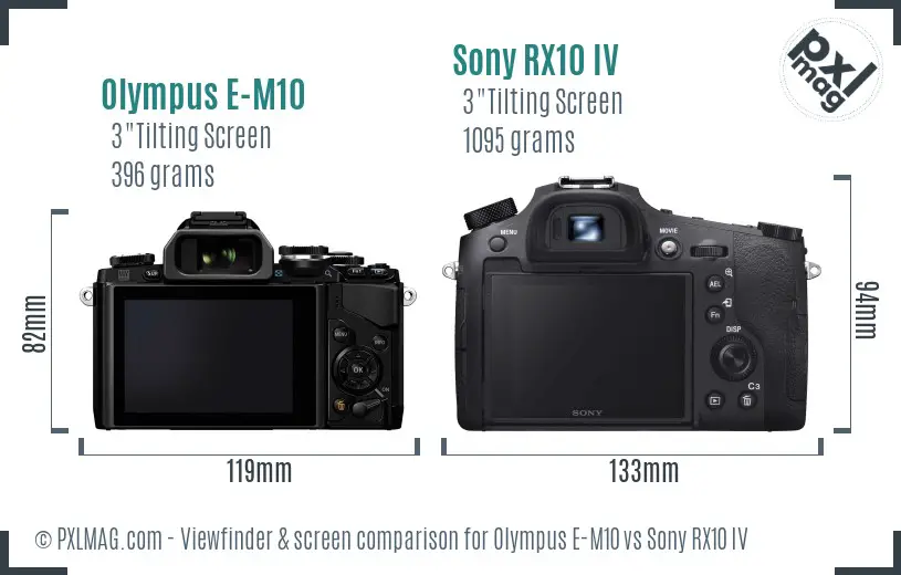 Olympus E-M10 vs Sony RX10 IV Screen and Viewfinder comparison
