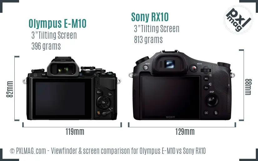Olympus E-M10 vs Sony RX10 Screen and Viewfinder comparison