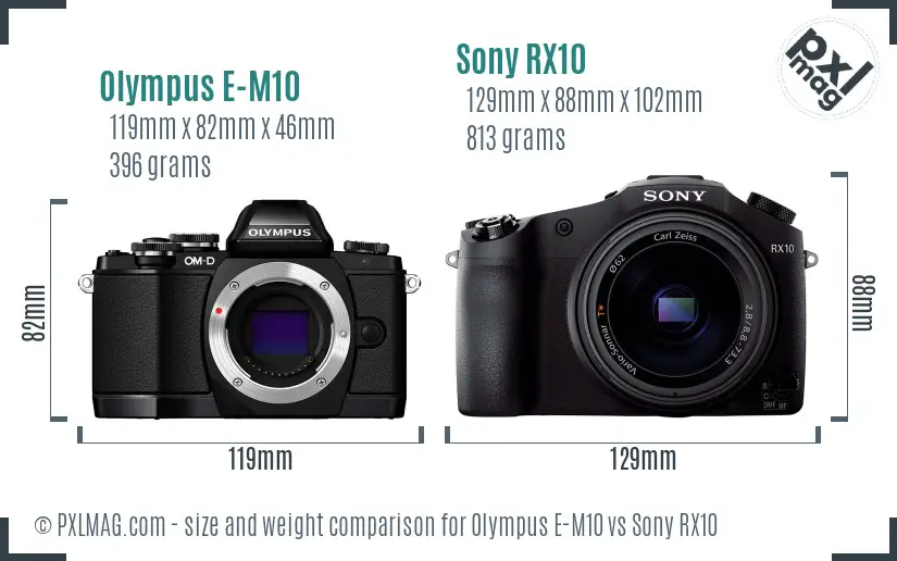 Olympus E-M10 vs Sony RX10 size comparison
