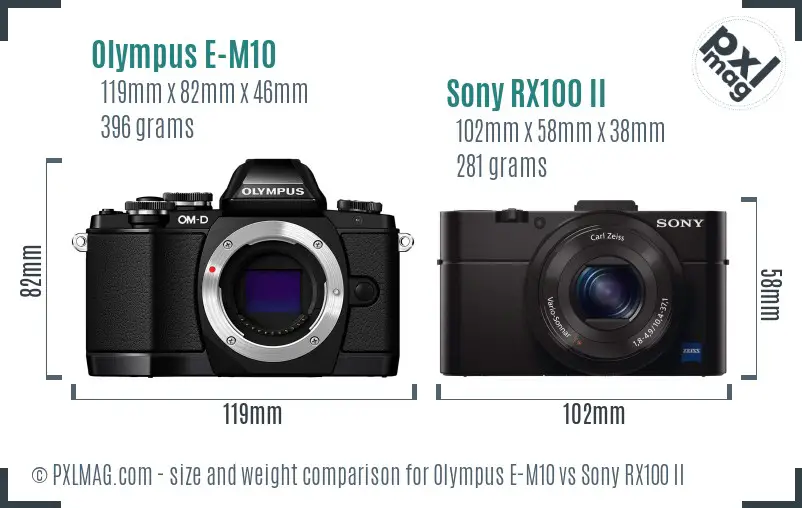 Olympus E-M10 vs Sony RX100 II size comparison