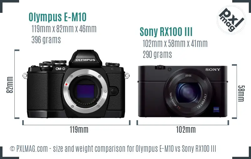 Olympus E-M10 vs Sony RX100 III size comparison