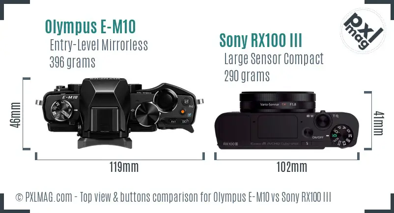 Olympus E-M10 vs Sony RX100 III top view buttons comparison