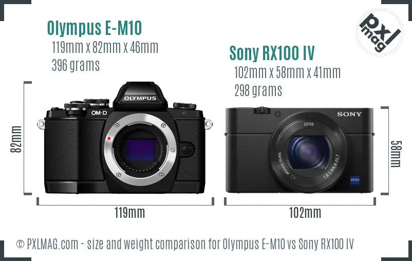 Olympus E-M10 vs Sony RX100 IV size comparison