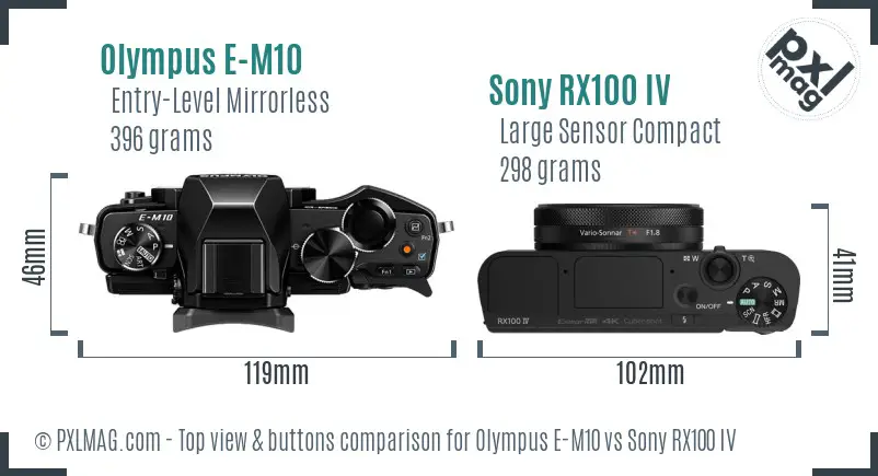 Olympus E-M10 vs Sony RX100 IV top view buttons comparison
