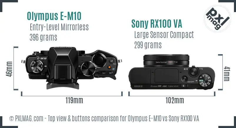 Olympus E-M10 vs Sony RX100 VA top view buttons comparison