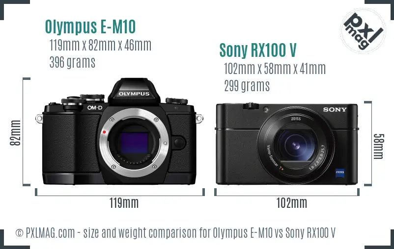Olympus E-M10 vs Sony RX100 V size comparison