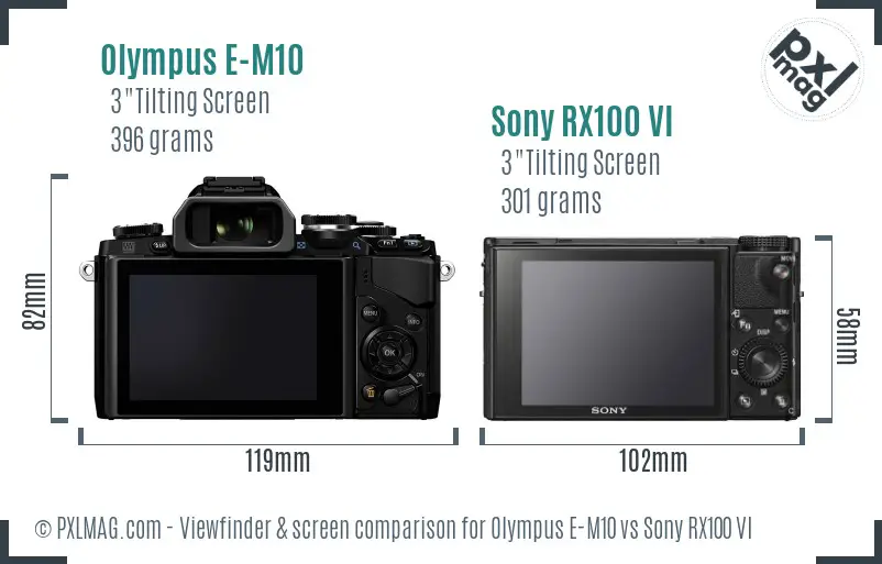 Olympus E-M10 vs Sony RX100 VI Screen and Viewfinder comparison