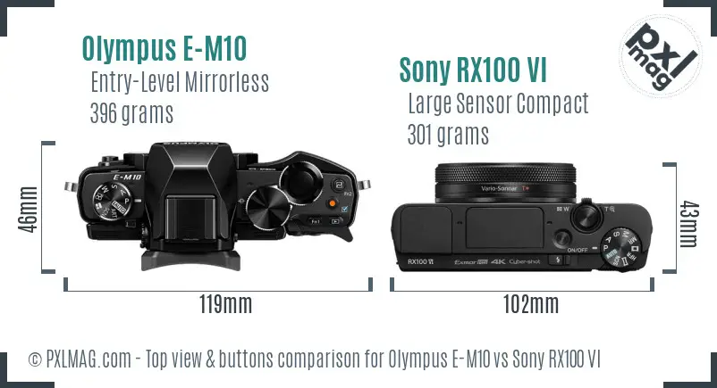 Olympus E-M10 vs Sony RX100 VI top view buttons comparison