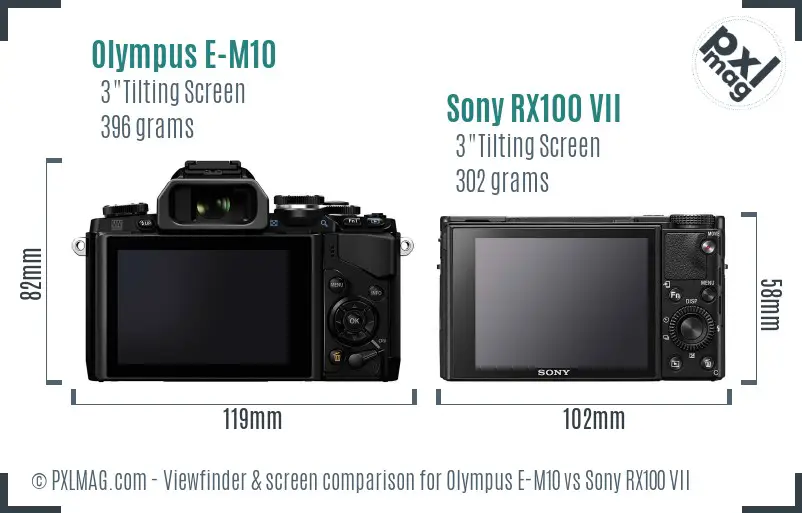 Olympus E-M10 vs Sony RX100 VII Screen and Viewfinder comparison