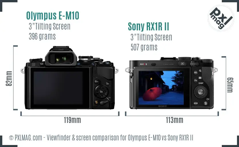 Olympus E-M10 vs Sony RX1R II Screen and Viewfinder comparison