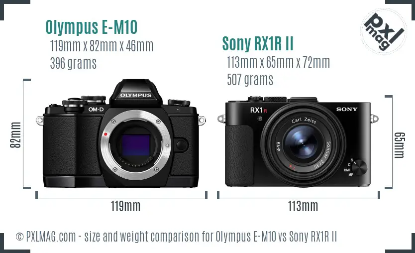 Olympus E-M10 vs Sony RX1R II size comparison