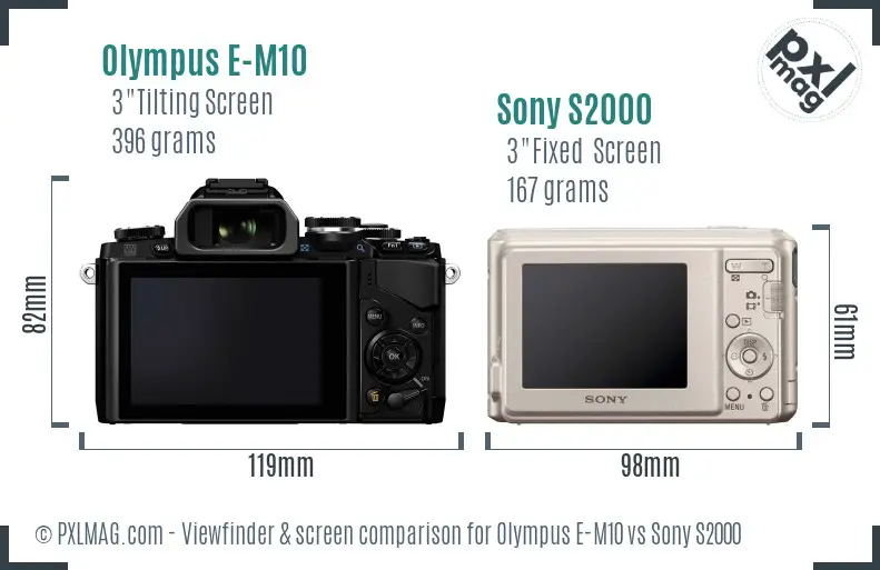 Olympus E-M10 vs Sony S2000 Screen and Viewfinder comparison