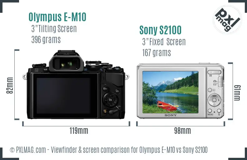 Olympus E-M10 vs Sony S2100 Screen and Viewfinder comparison