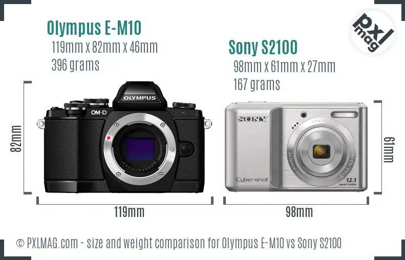 Olympus E-M10 vs Sony S2100 size comparison