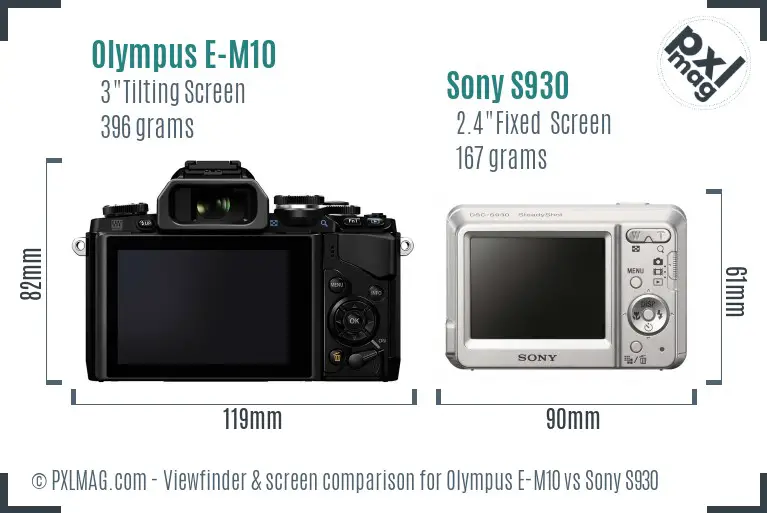 Olympus E-M10 vs Sony S930 Screen and Viewfinder comparison