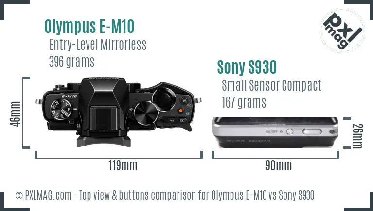 Olympus E-M10 vs Sony S930 top view buttons comparison