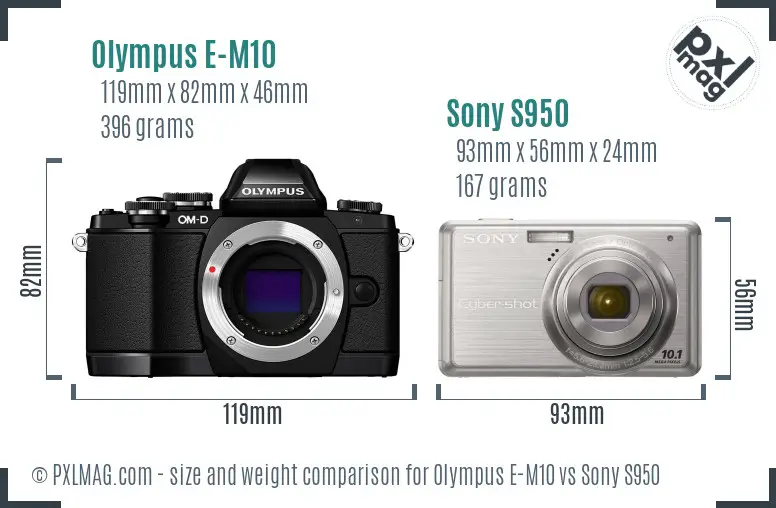 Olympus E-M10 vs Sony S950 size comparison