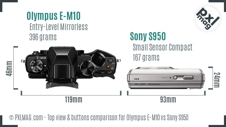 Olympus E-M10 vs Sony S950 top view buttons comparison
