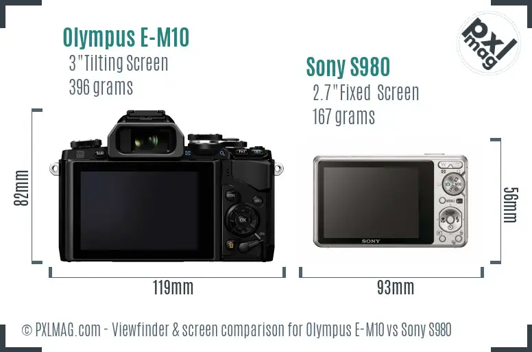 Olympus E-M10 vs Sony S980 Screen and Viewfinder comparison