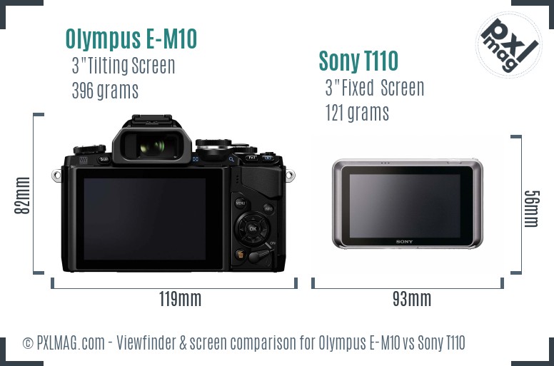 Olympus E-M10 vs Sony T110 Screen and Viewfinder comparison