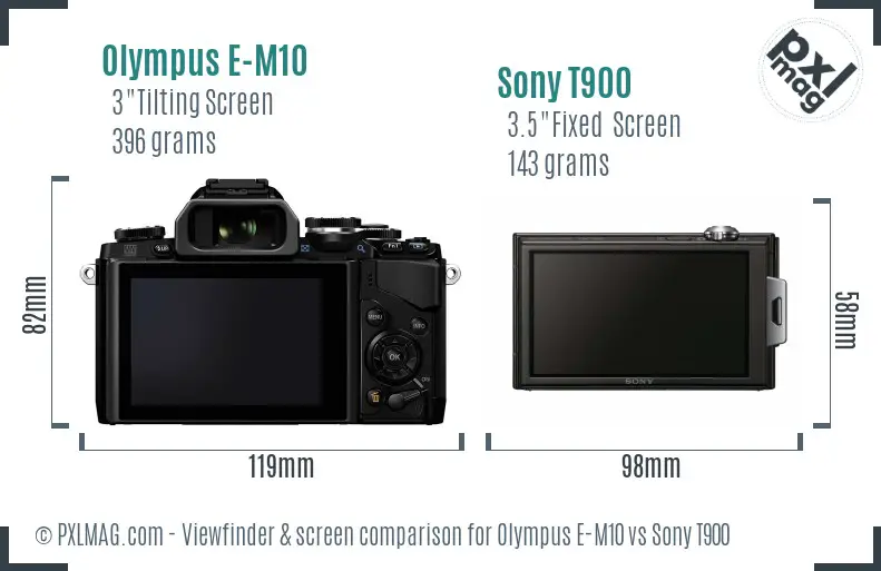 Olympus E-M10 vs Sony T900 Screen and Viewfinder comparison