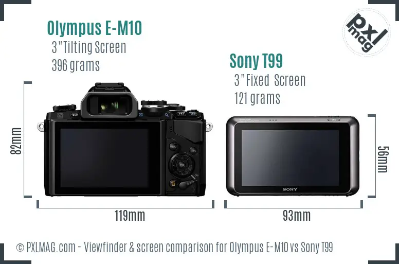 Olympus E-M10 vs Sony T99 Screen and Viewfinder comparison