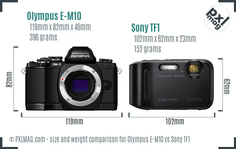 Olympus E-M10 vs Sony TF1 size comparison