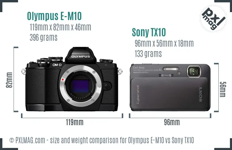 Olympus E-M10 vs Sony TX10 size comparison Olympus E-M10 vs Sony TX10 size comparison
