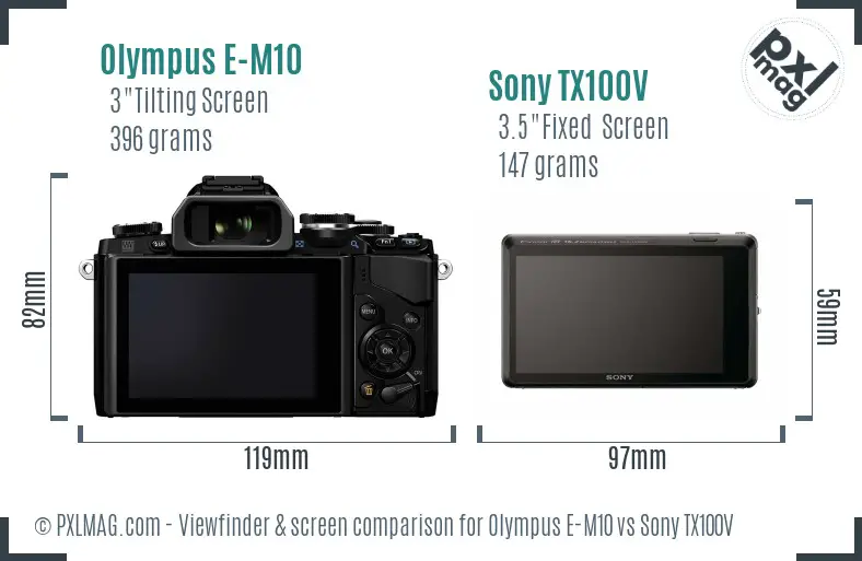 Olympus E-M10 vs Sony TX100V Screen and Viewfinder comparison