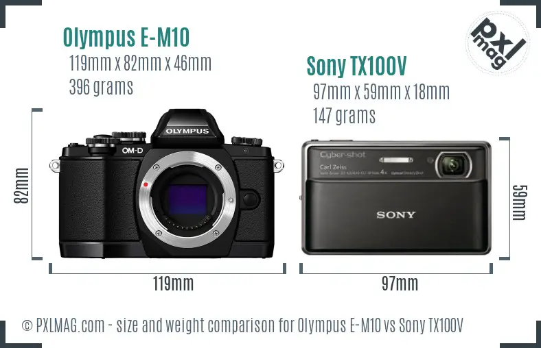 Olympus E-M10 vs Sony TX100V size comparison