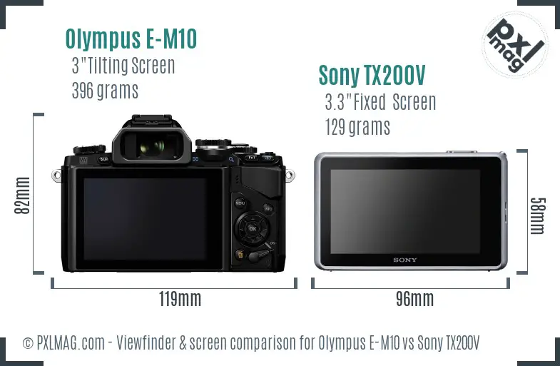 Olympus E-M10 vs Sony TX200V Screen and Viewfinder comparison