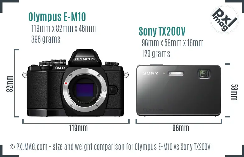 Olympus E-M10 vs Sony TX200V size comparison